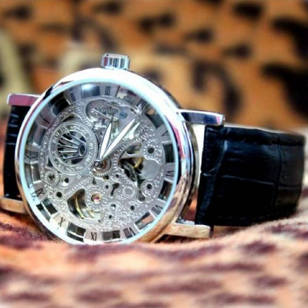 Skeleton watch  Stylish Watch leather strap