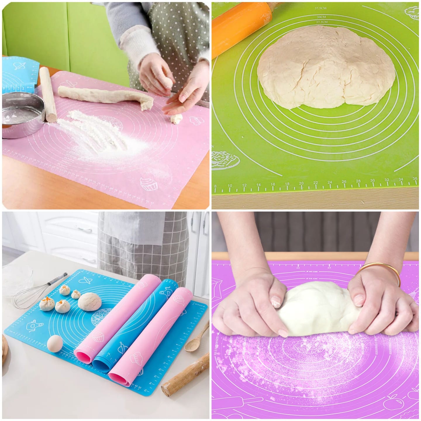 Silicone Baking Roti Mat With Measurements Heat Resistant | Non Stick Flour Rolling Mat | Baking Kneading Dough Pad (Random Color)