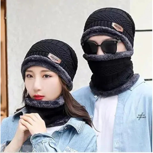 Head &amp; Neck Cap Beanies Combo - woolen winter beanie cap with neck warmer muffler for men and women