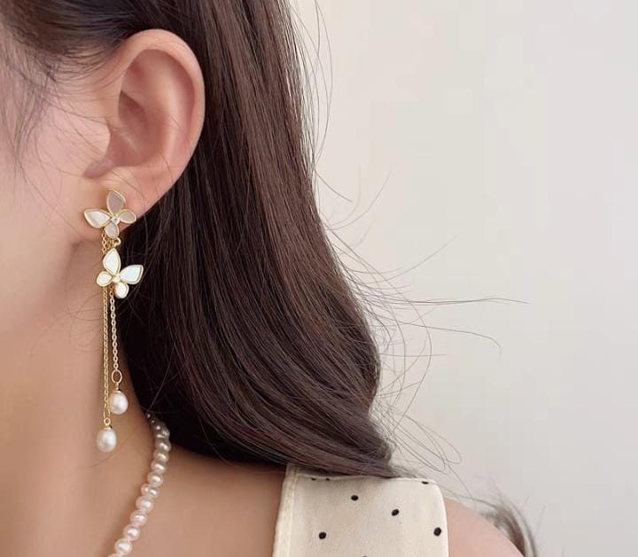 Unique Design Elegant Delicate Pearl Butterfly Tassel Earrings Women Jewelry Wedding Party Fine Gifts