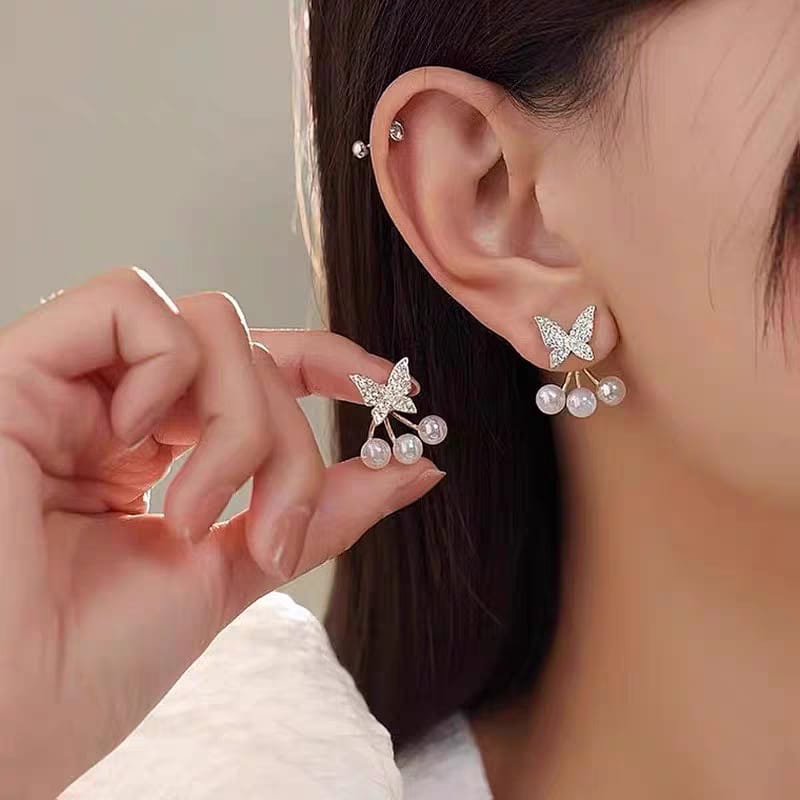 Butterfly Pearl Korean  Earrings For Girls