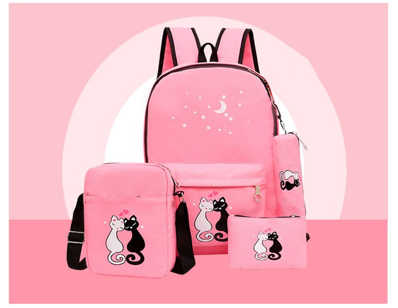 4-Piece School Bag Set/ backpack Children School Bags For Girls Boys Canvas School Bag Fashion Kids