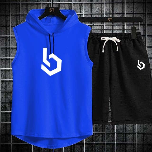 Firangi| Sign gym Summer Sleeveless Hooded Tracksuit For Men's (Tshirt + Shorts )