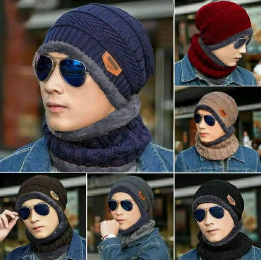 Head &amp; Neck Cap Beanies Combo - woolen winter beanie cap with neck warmer muffler for men and women