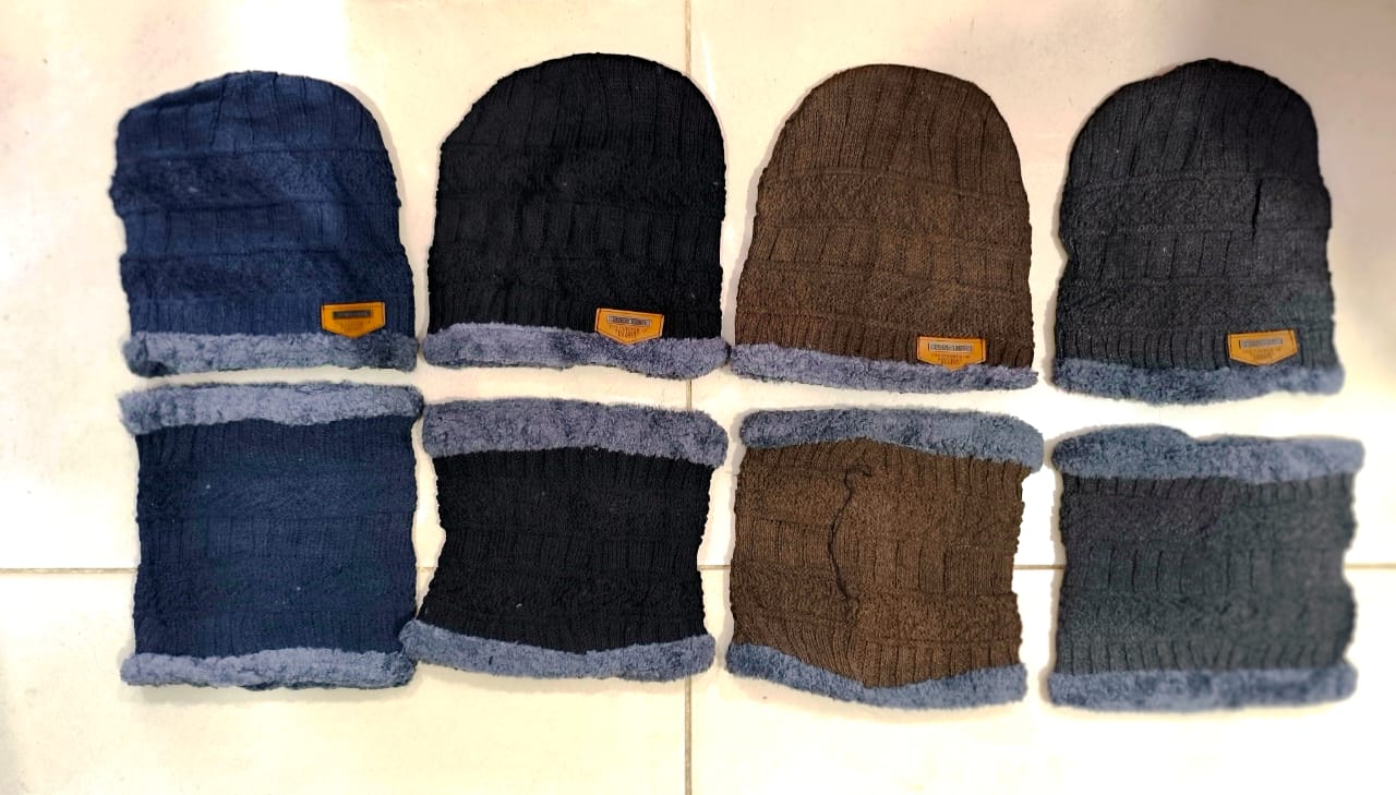 Head &amp; Neck Cap Beanies Combo - woolen winter beanie cap with neck warmer muffler for men and women