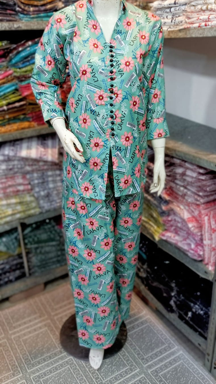 2 Pcs Women's Stitched Printed Shirt And Trouser