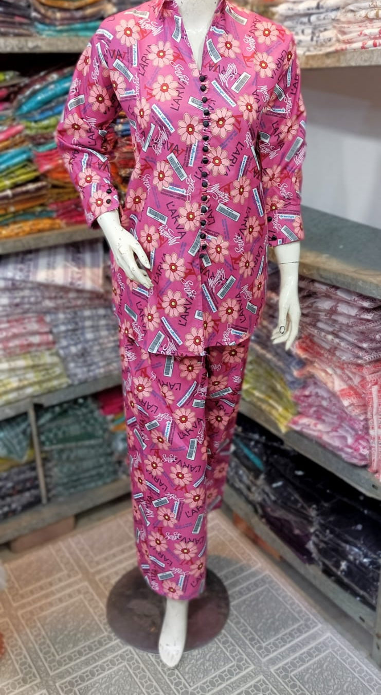 2 Pcs Women's Stitched Printed Shirt And Trouser