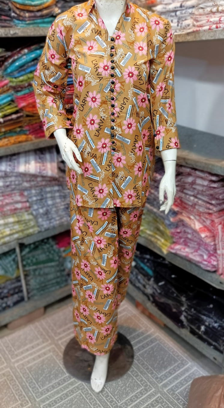 2 Pcs Women's Stitched Printed Shirt And Trouser