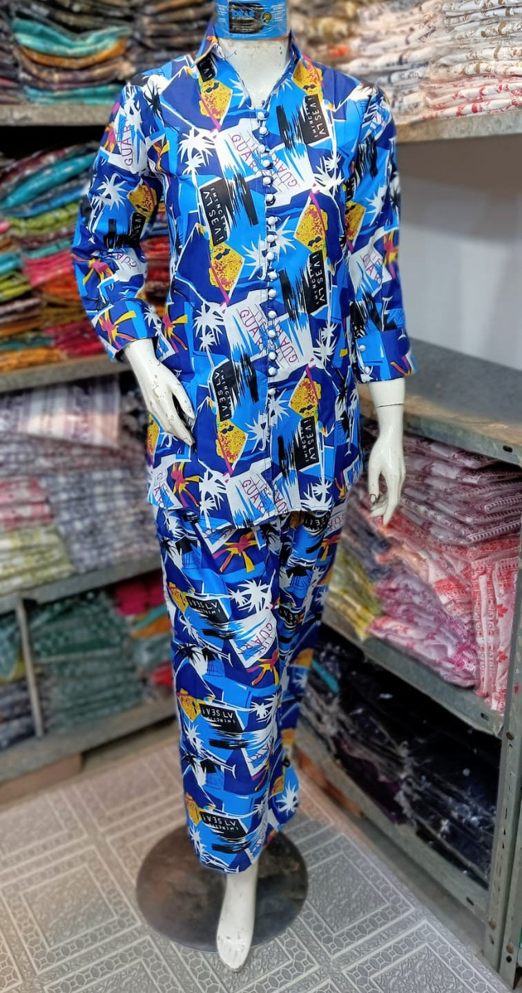 2 Pcs Women's Stitched Printed Shirt And Trouser