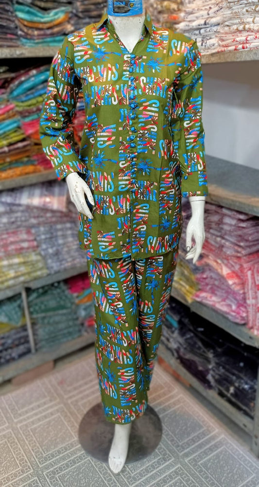 2 Pcs Women's Stitched Printed Shirt And Trouser