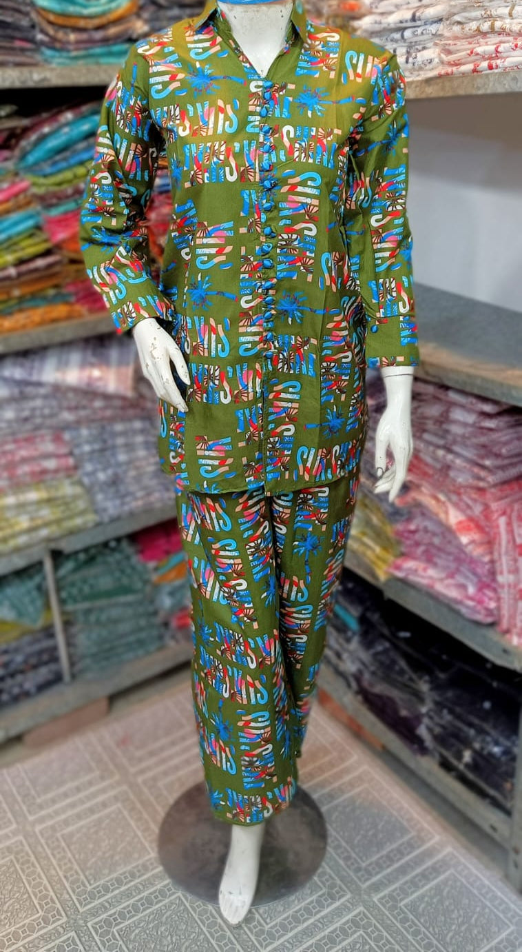 2 Pcs Women's Stitched Printed Shirt And Trouser