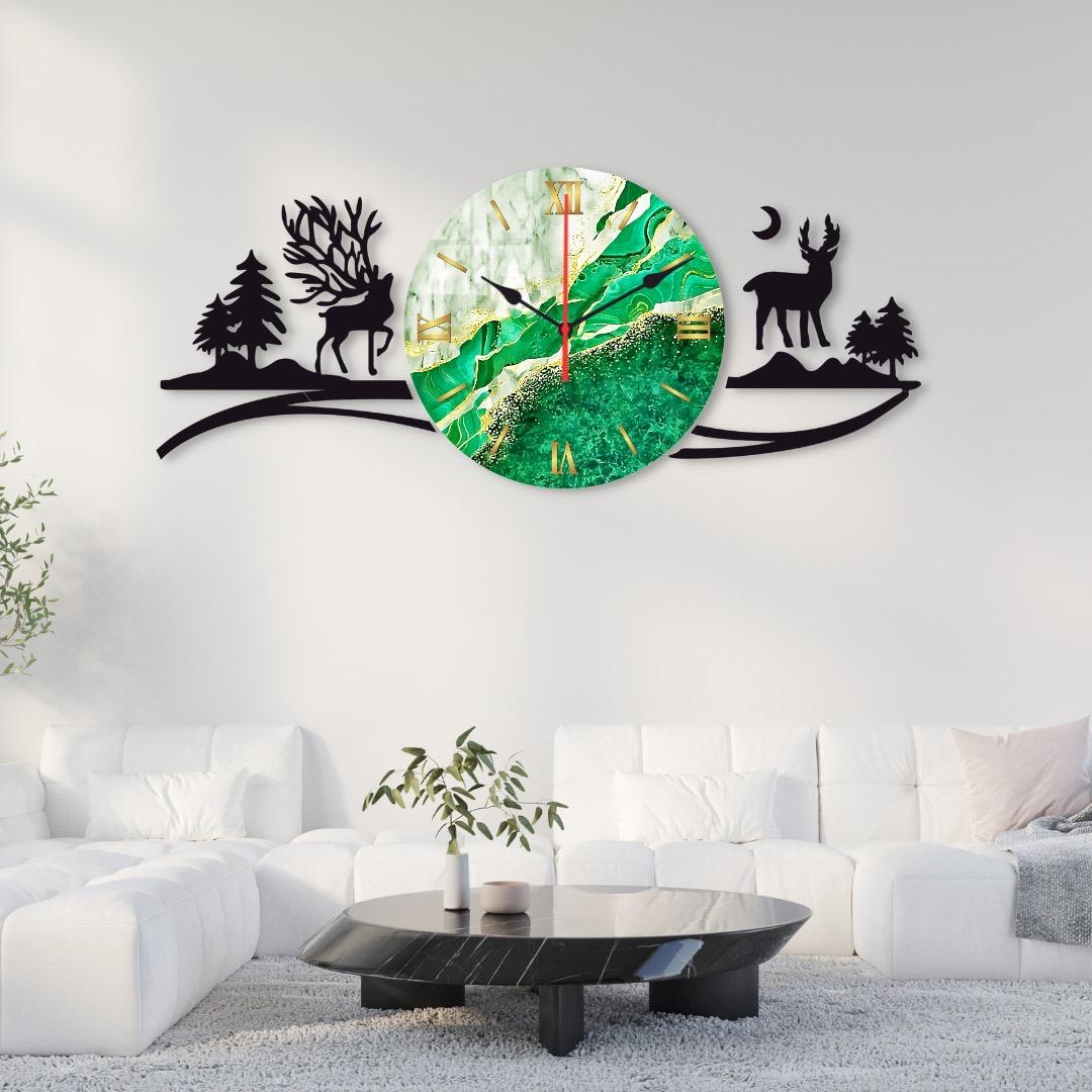 DEERS IN FOREST AND MOUNTAIN SCENIC WALL CLOCK for Home and Offices