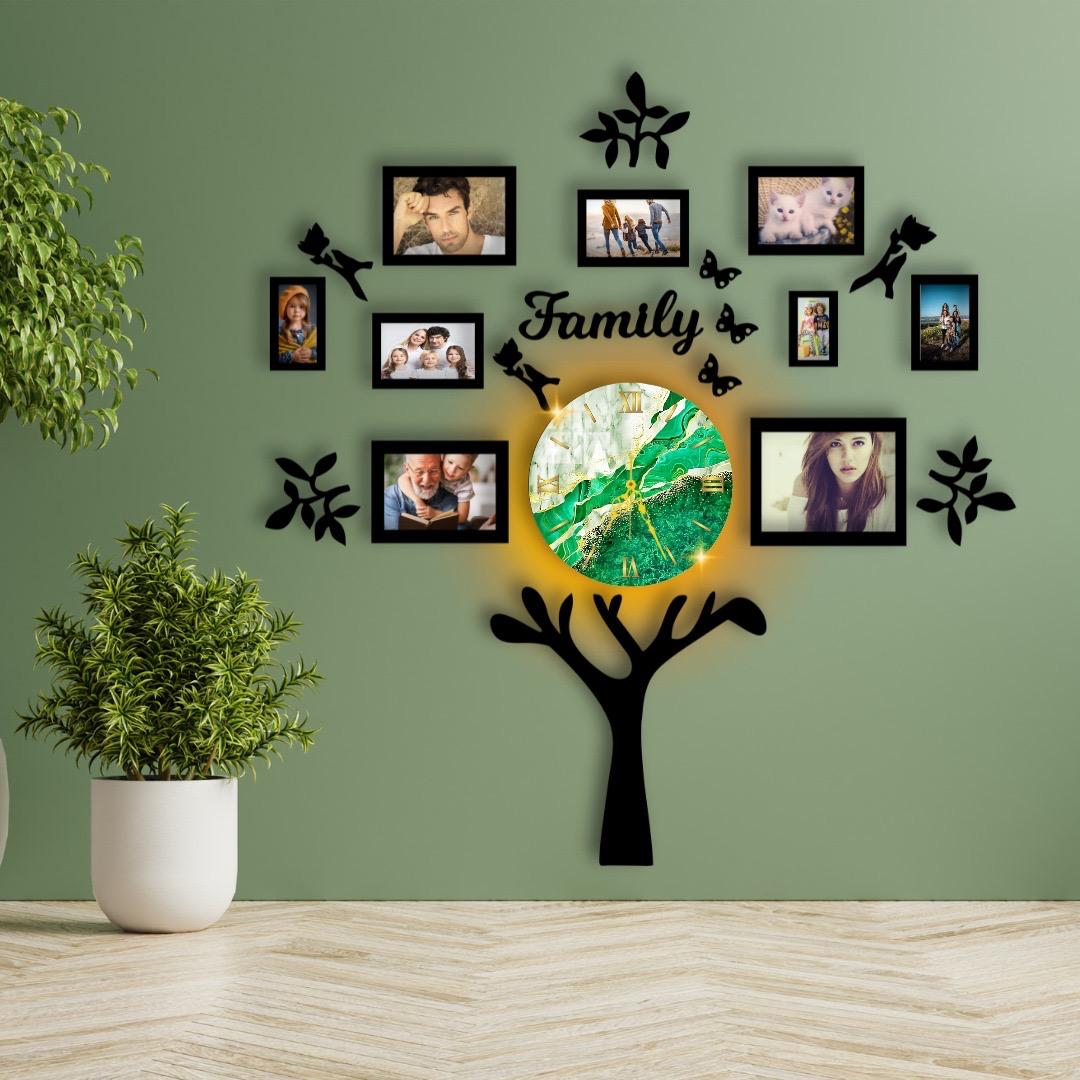 Wooden Wall Family Tree 9 Photos Frame, Modern  DIY Design Decoration For Home