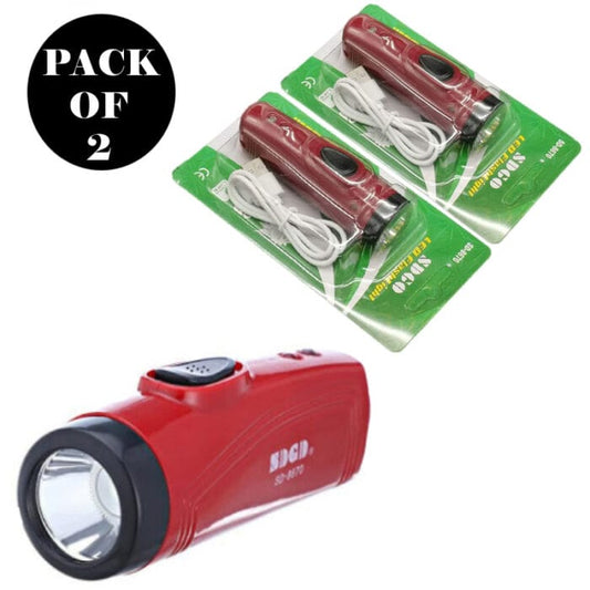 Pack Of 2 Multifunction Portable Super Bright USB Rechargeable Flashlights SD-8670