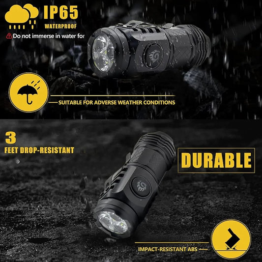 Three-Eyed Monster Rechargeable Torch, 82mm Portable Small Flashlight, 5 Modes Ultra-Bright Waterproof Flashlight, Suitable for Power Outages, Emergencies, Camping, Hiking, and Outdoor Use (Random Color)