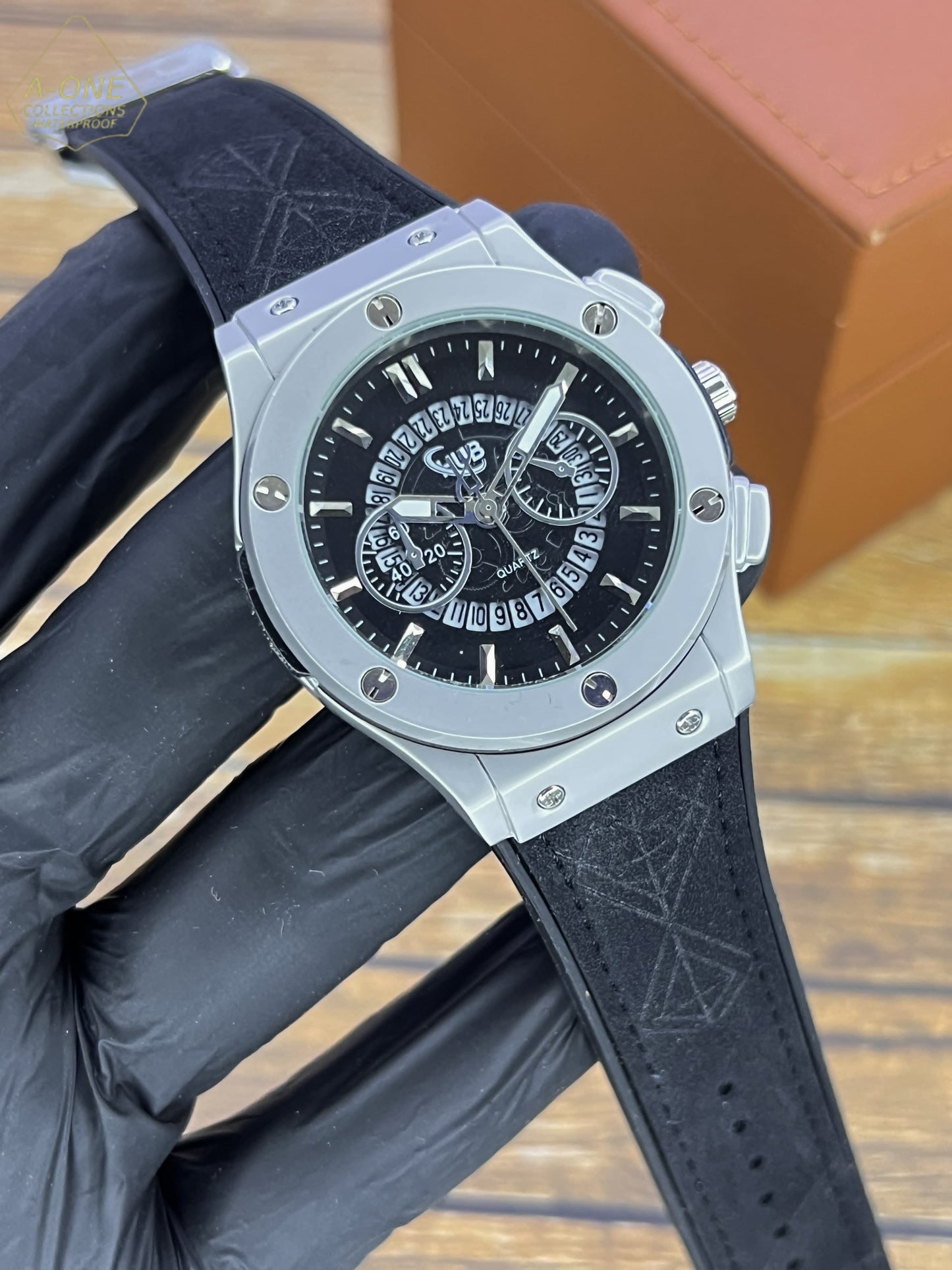 AA1Hublot Stylish Watch - Black &amp; Silver (Without Box)