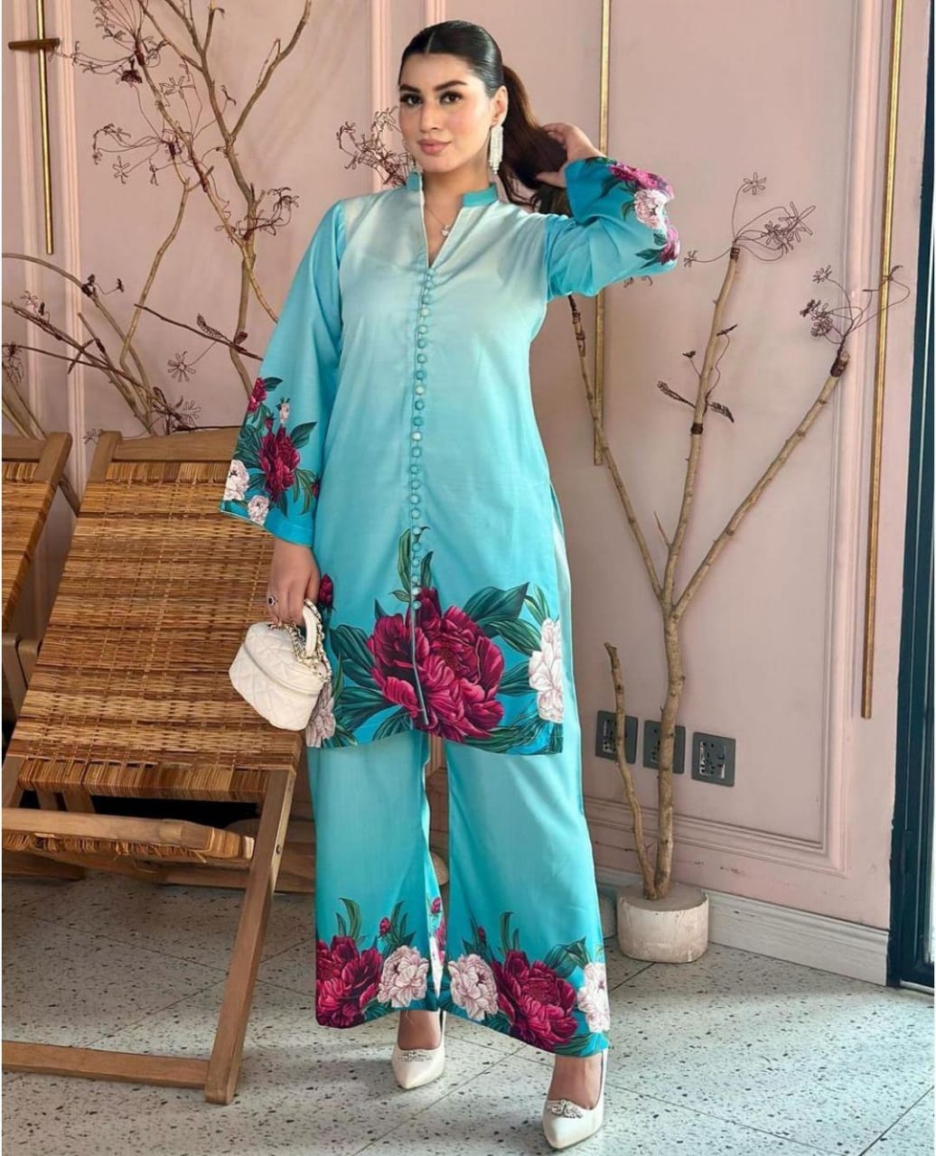 2 pcs Printed Veronica Silk Shirt &amp; Trouser