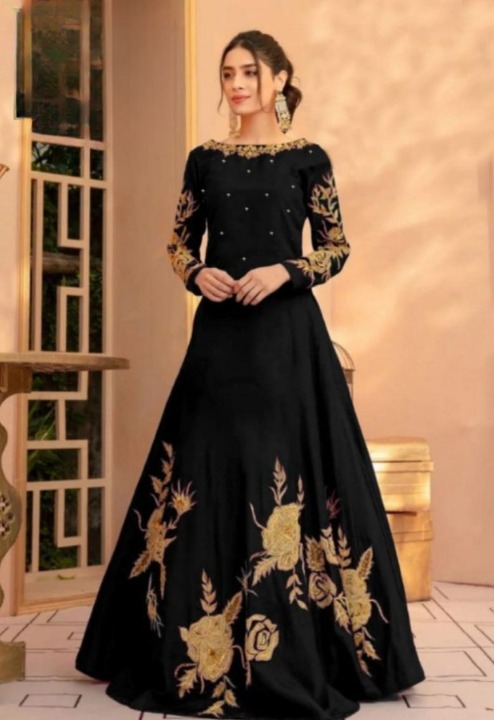 1 Pc Embroidered Round Neck Silk Maxi