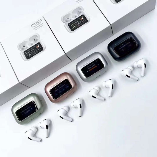 A9 Pro Digital Display Case Airpods / Anc/enc Touch Screen Wireless Earbuds (Shiney Body Random Color)