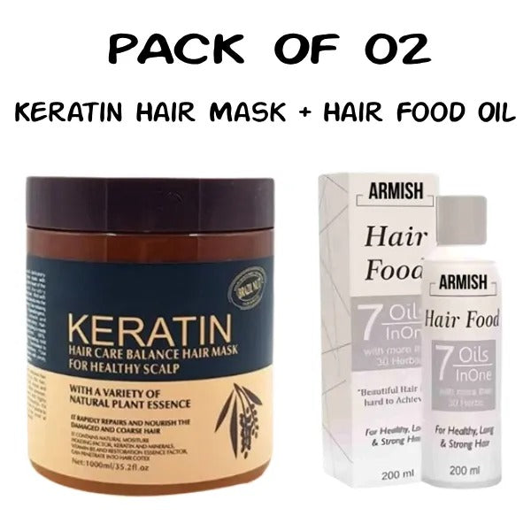 Pack Of 2 Items | Keratin Hair Mask &amp; Hair Food Oil 200ml