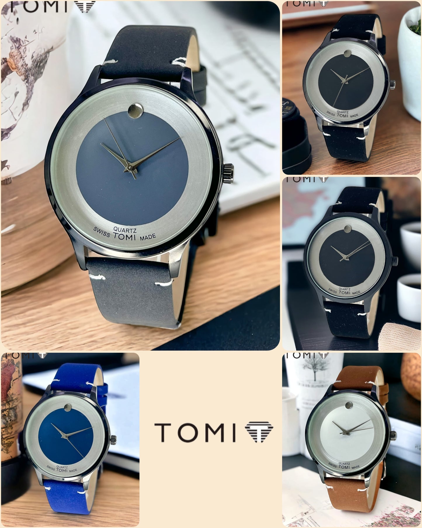 Aa1  Quartz Swiss  TOMI Made Stylish Watch For boys and girls, leather strap ,(random dial )With box