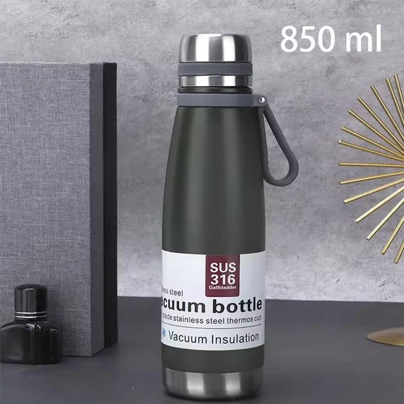 Insulated Vacuum Water Bottle with Strap, Stainless Steel, Double Wall Thermos for Hot &amp; Cold Drinks ( Random Color )