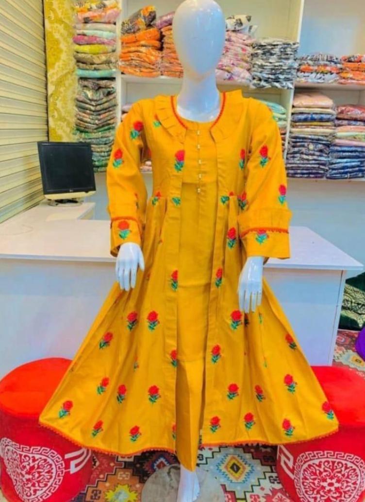 Readymade 3pc Embroidered Gown  Kataan Silk Dress  Gown Style for girls