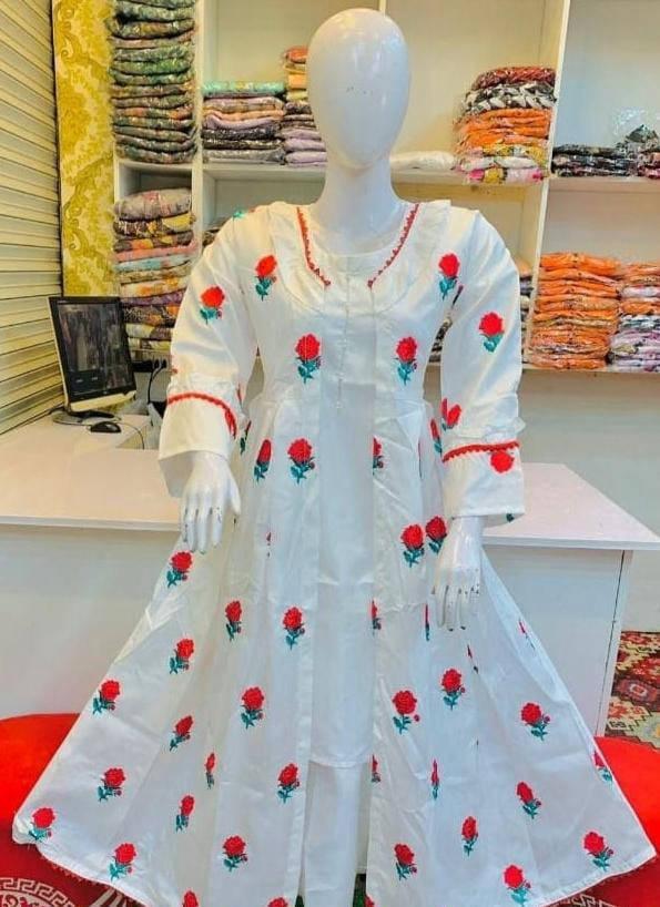 Readymade 3pc Embroidered Gown  Kataan Silk Dress  Gown Style for girls