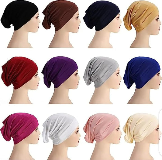 Hijab tub cap Pack of 12 colors set Febric jarsi coton