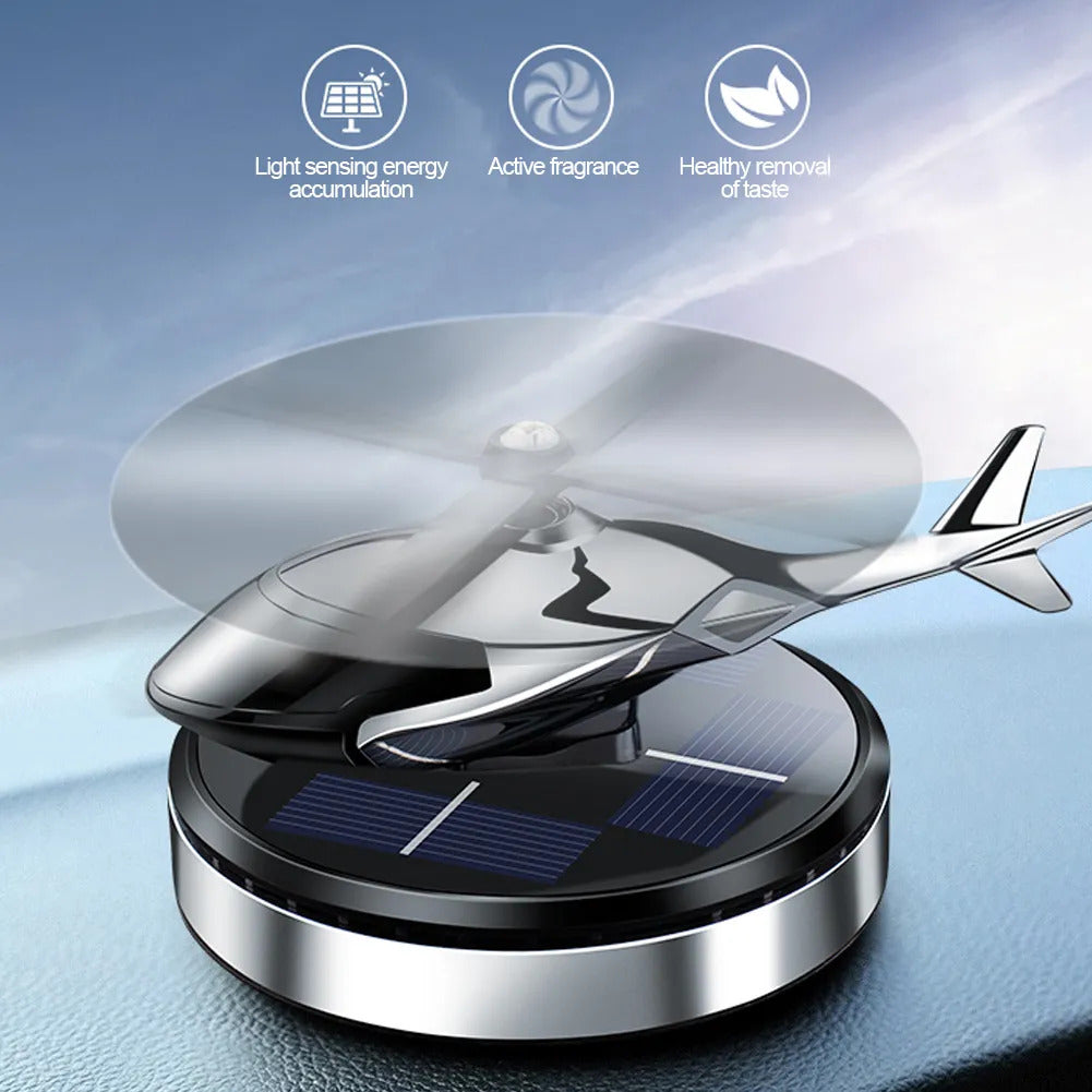 SILVER Color Car Aroma Diffuser Air Freshener Solar Power Car Dashboard Helicopter With Refill Perfume