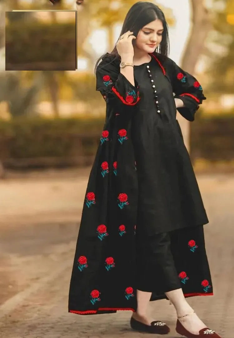 Readymade 3pc Embroidered Gown  Kataan Silk Dress  Gown Style for girls