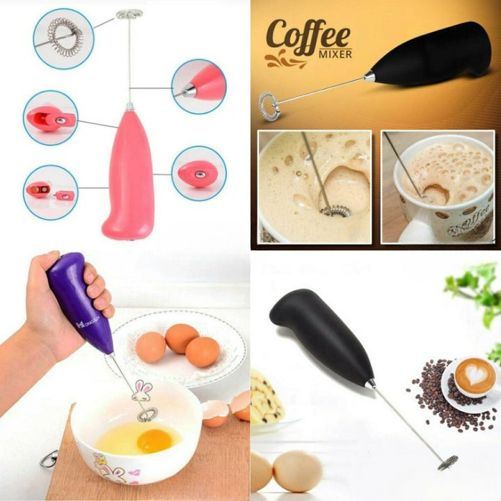 Electric Egg Beater Milk Drink Coffee Whisk Mixer Foamer Mini Handle Stirrer Practical Cooking Tool Kitchen Cell Operated (Random Color)