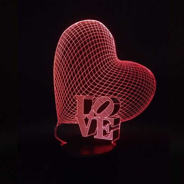 Mesmerizing 3D LOVE Heart LED Lamp – Perfect for Romantic Ambiance and Unique Décor