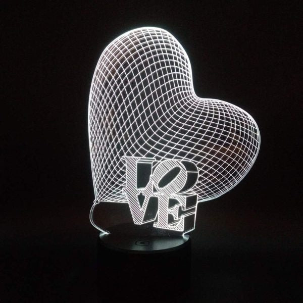 Mesmerizing 3D LOVE Heart LED Lamp – Perfect for Romantic Ambiance and Unique Décor