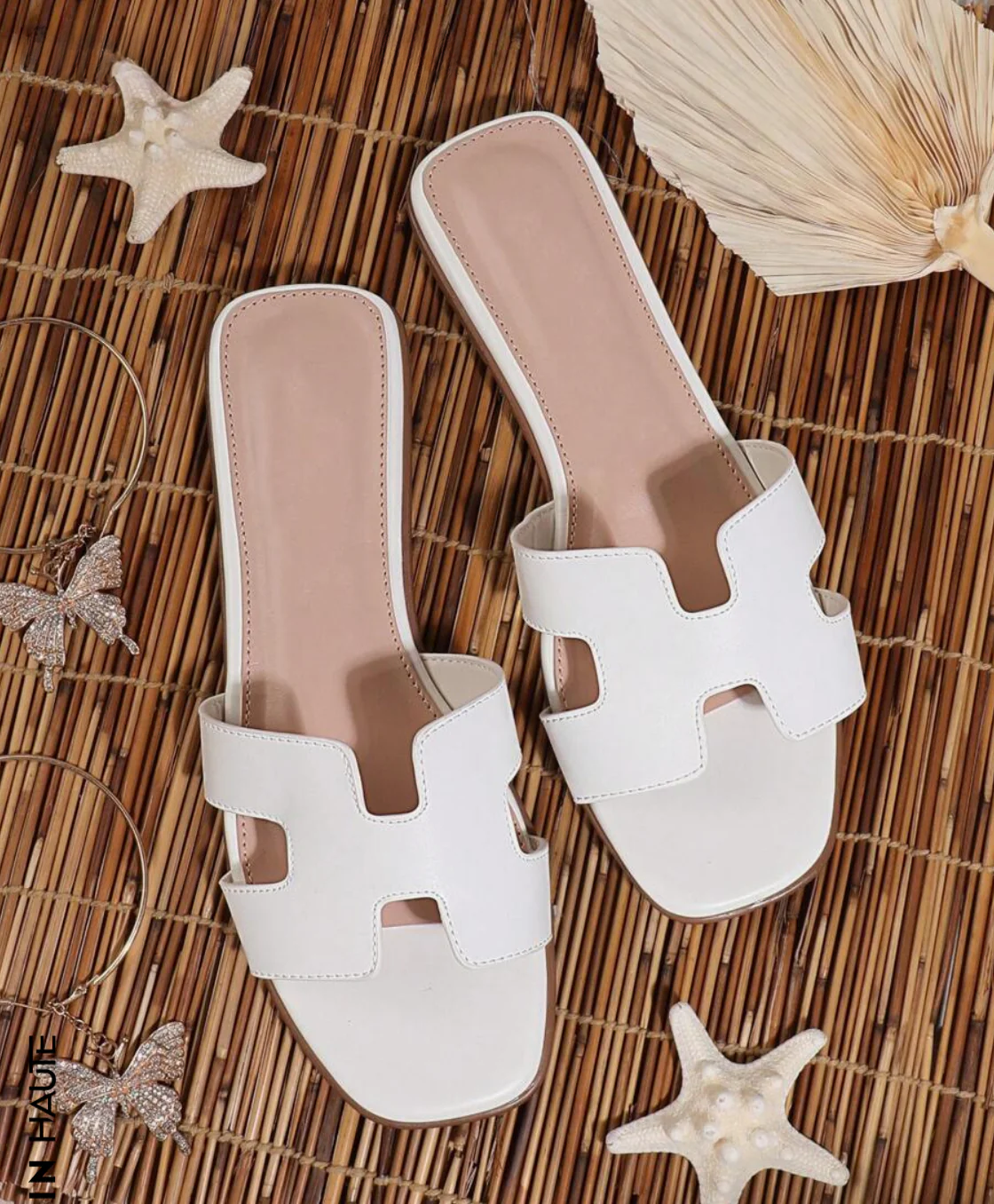 H-style flat Sandal for girls Womens - White