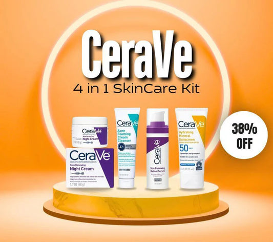 Cerave 4-in-1 Skincare Bundle: Night Cream, Sunblock, Cleanser & Serum For Radiant Skin