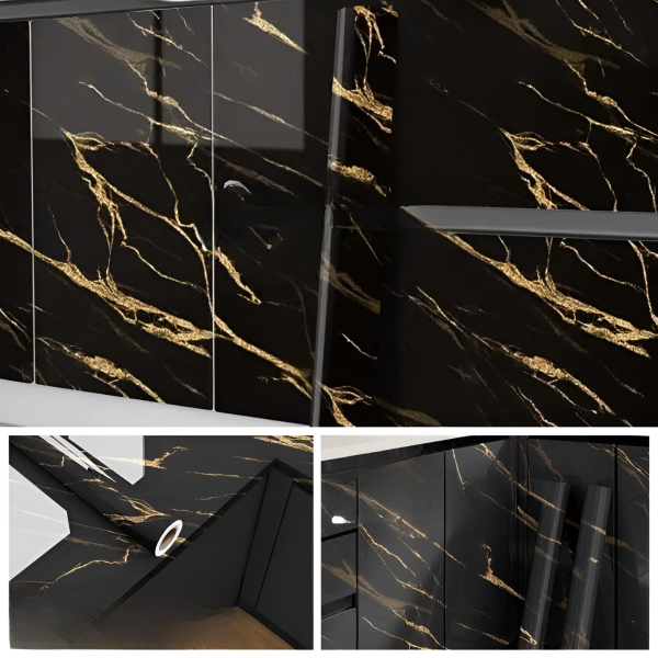 Self Adhesive Sticker Marble Sheet – Black Gold Marble Sheet For Kitchen – Furniture – Wall – Home Decor 60x200cm