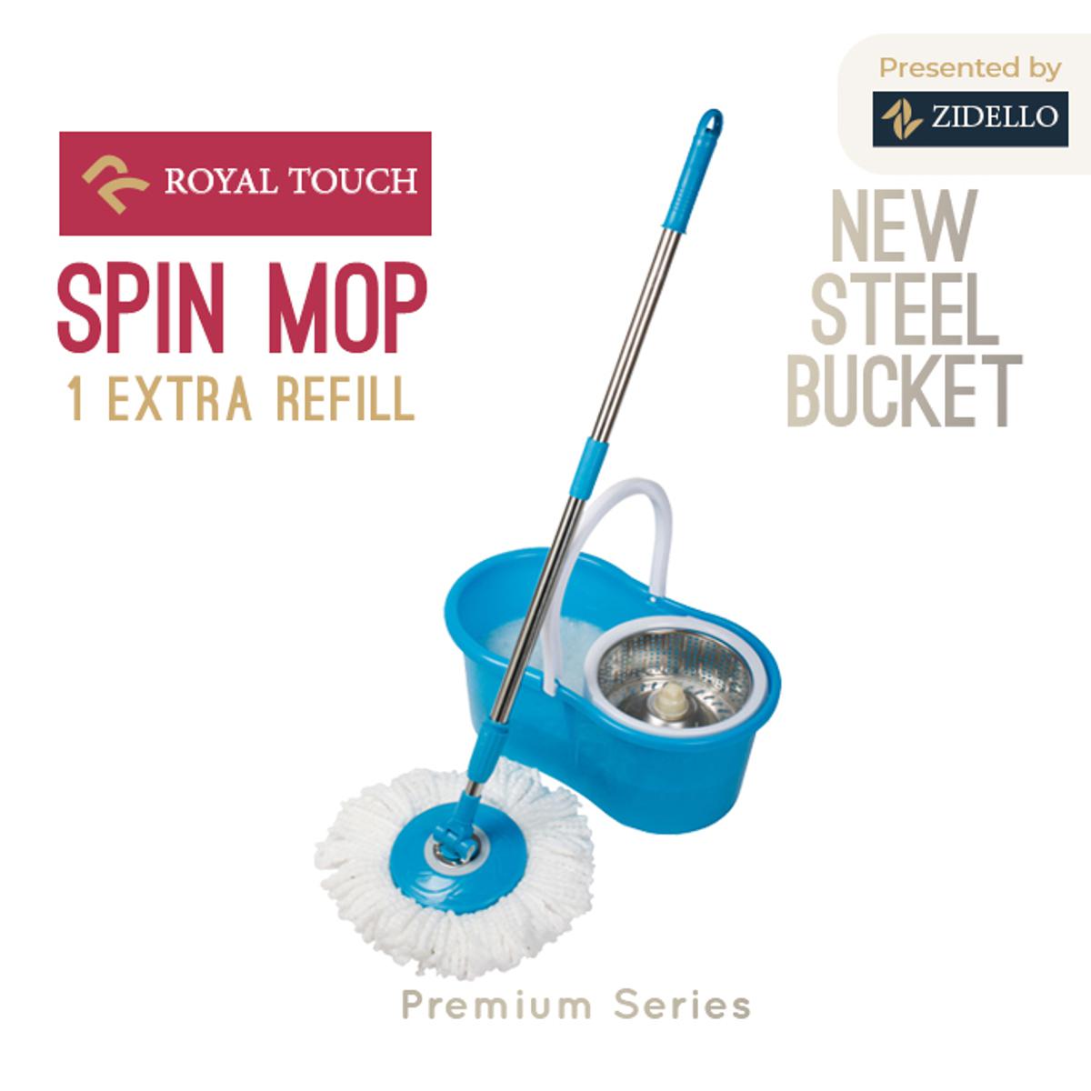 Spin Mop - Easy Spin Magical Mop Set [Steel Bucket] - 360 Degree Microfiber Mop Head Home Clean Tools Microfiber(Steel Bucket)